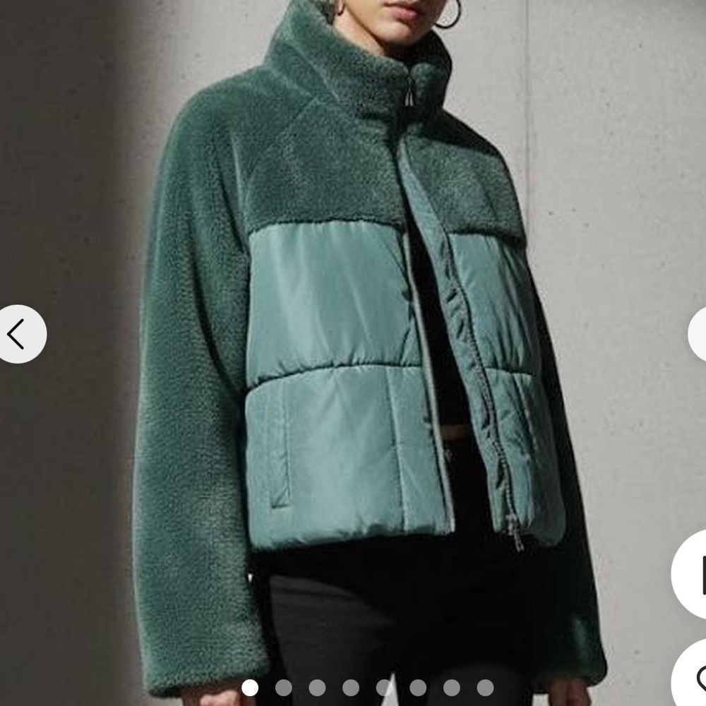 BP Mixed Media Puffer Coat in Emerald Green